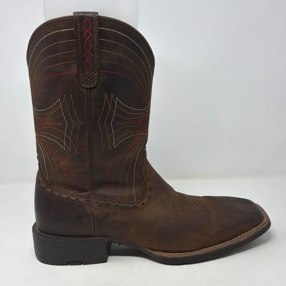 Ariat Sport Western Cowboy Boots Brown Leather Square Toe Men’s 10.5D 10010963